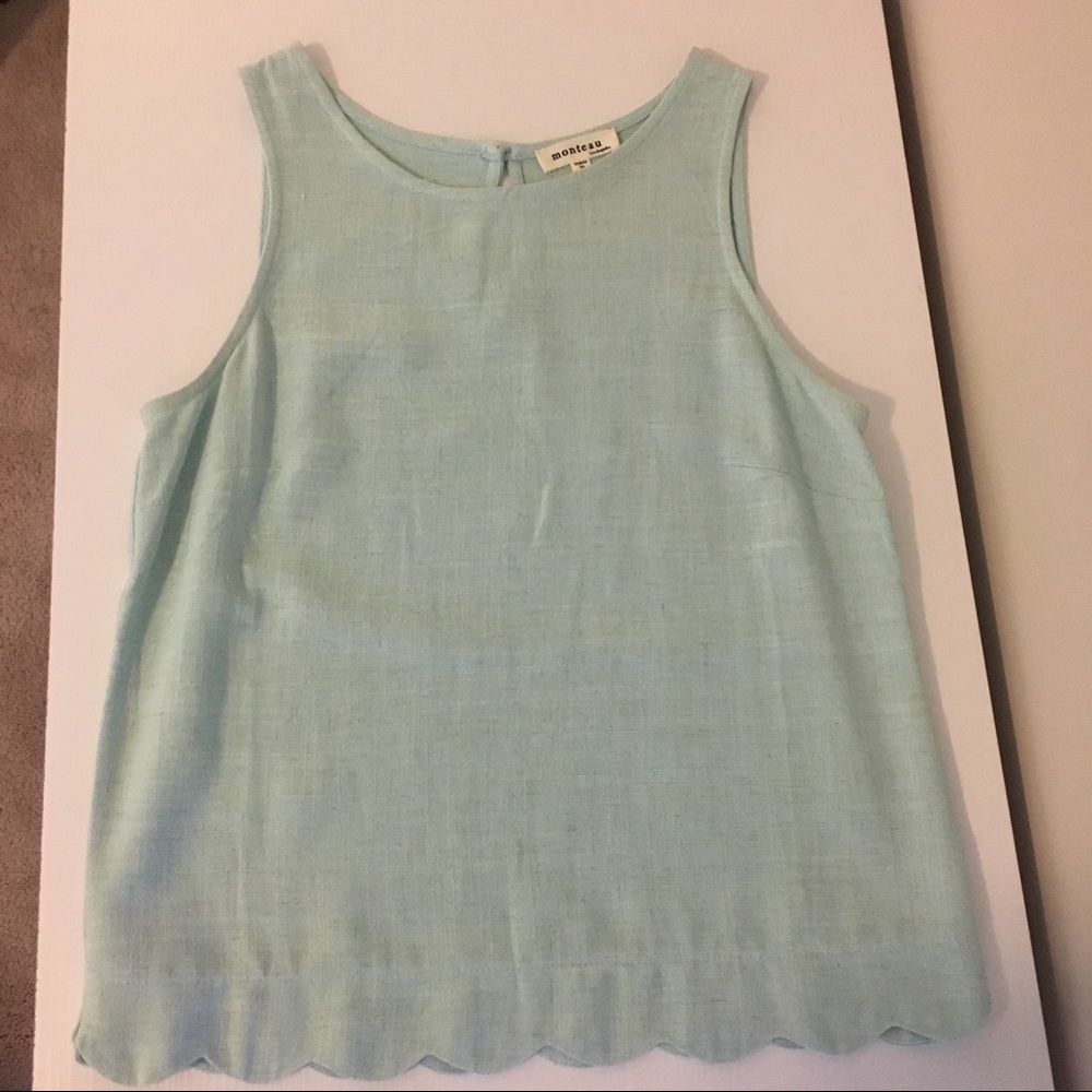 Blue Linen Scalloped Tank Top
